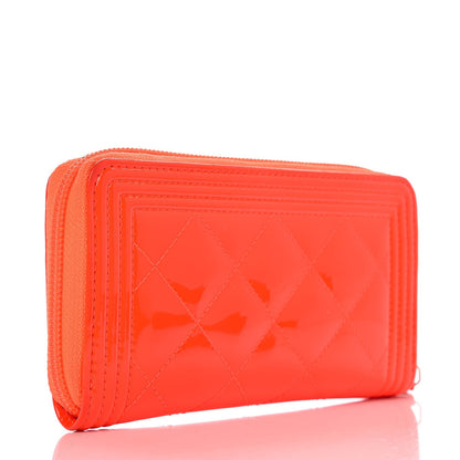 Chanel Patent Quilted Small Boy Zip Around Wallet Orange 3 of 11