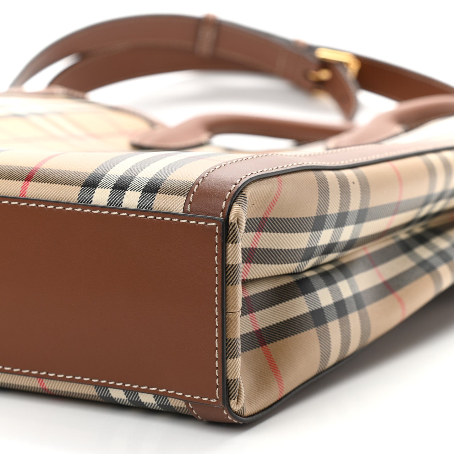Vintage Check Calfskin Kane Tote Bag Beige Brown