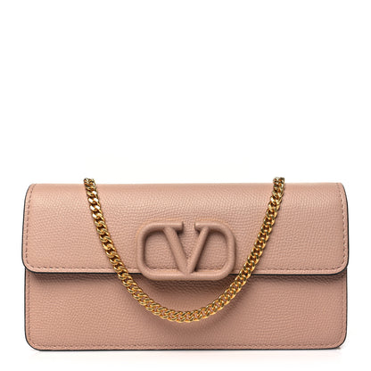 Valentino Garavani Grainy Calfskin Vlogo Wallet On Chain Rose Cannelle 1 of 8