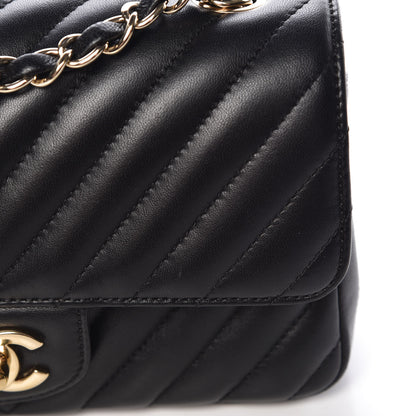 Chanel Lambskin Chevron Quilted Mini Rectangular Flap Black 12 of 13
