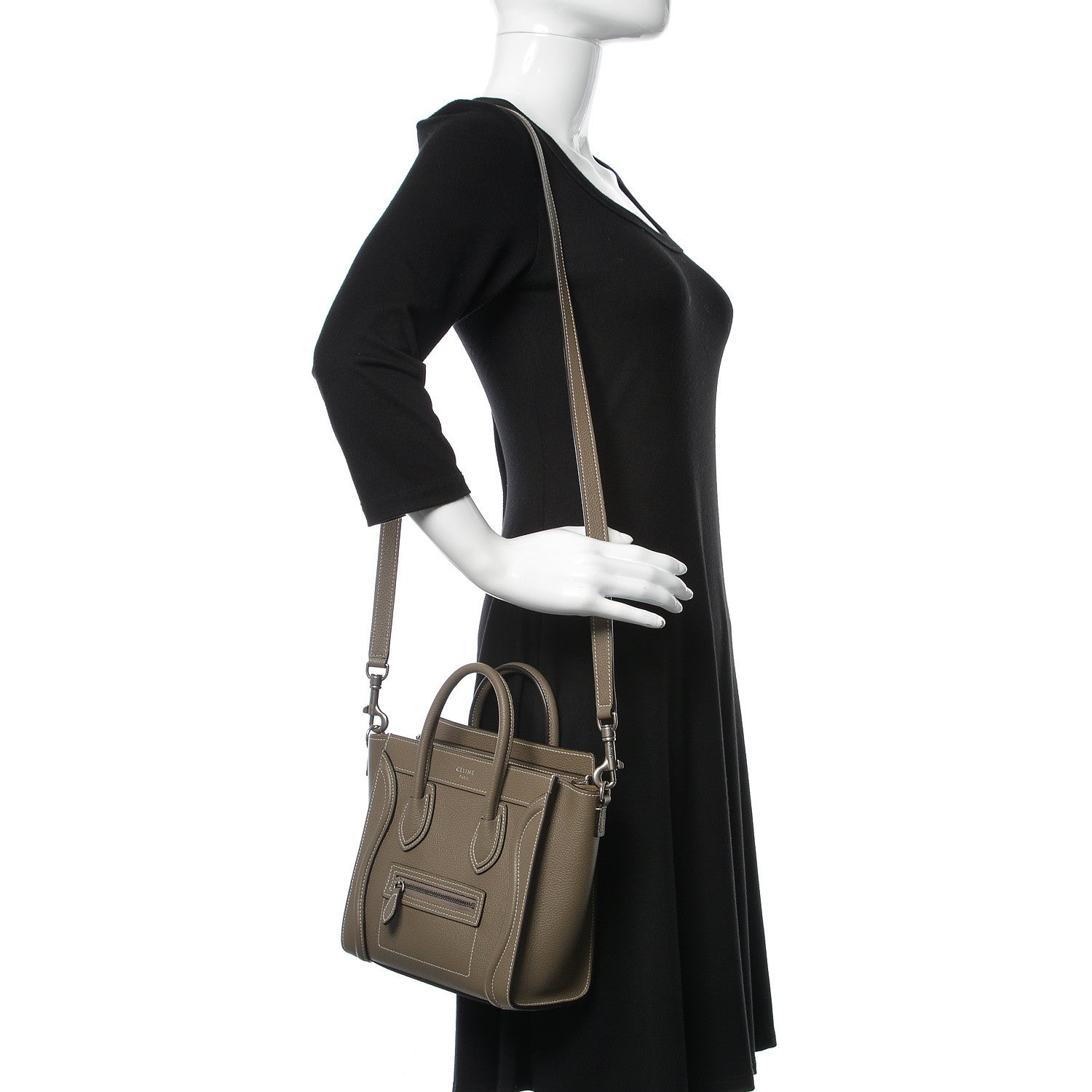 Celine Drummed Calfskin Nano Luggage Souris 2 of 11