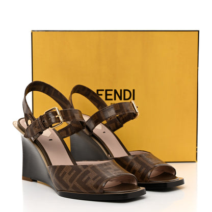 Fendi Glazed Fabric FF Wedge Sandals 40 Tobacco Moro 8 of 8