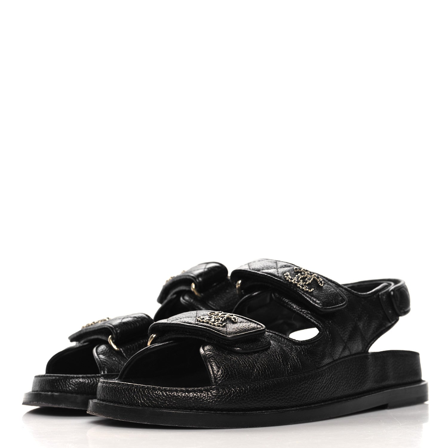 Chanel Grained Calfskin Velcro Dad Sandals 37 Black 4 of 10