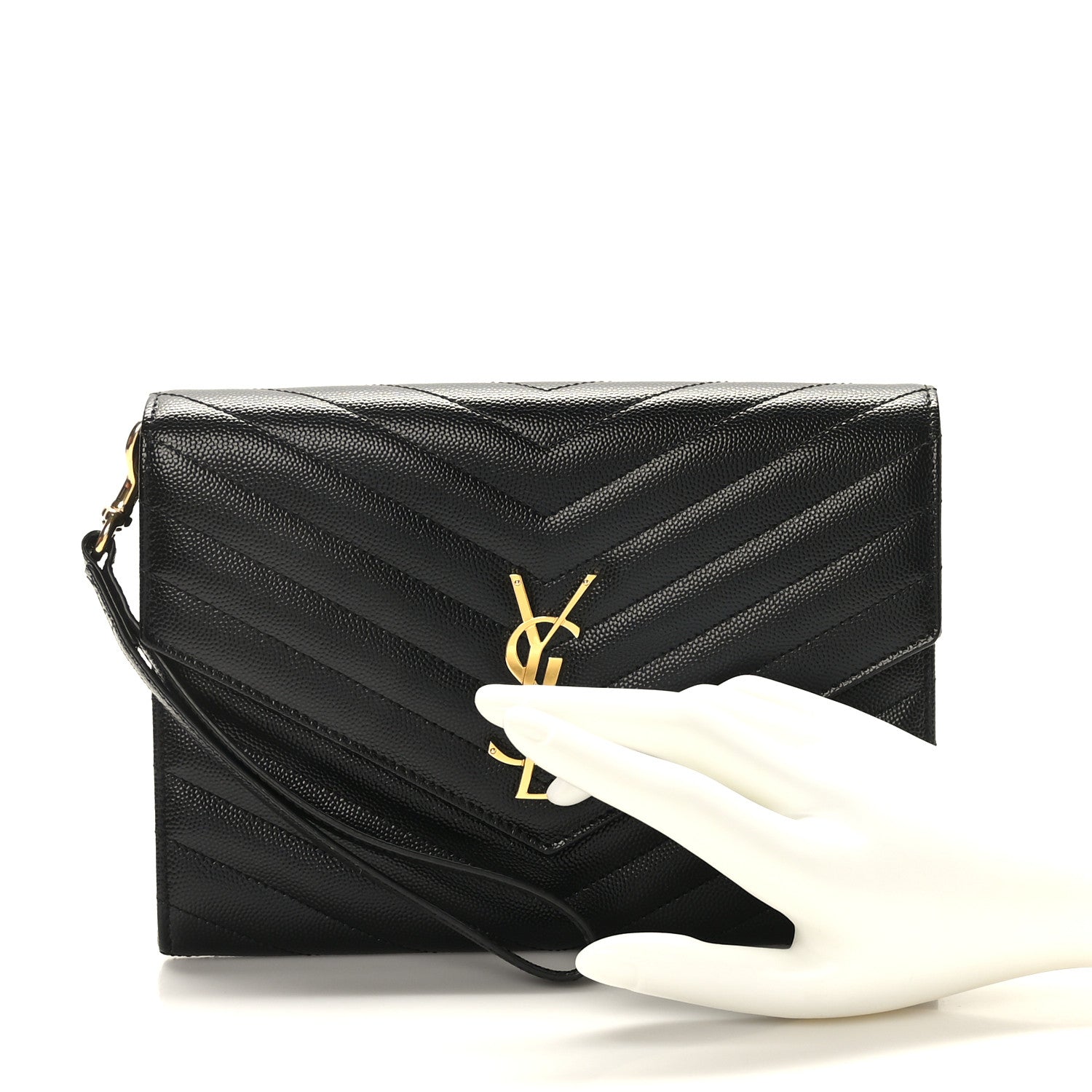Saint Laurent Grain De Poudre Matelasse Chevron Monogram Envelope Clutch Black 2 of 8