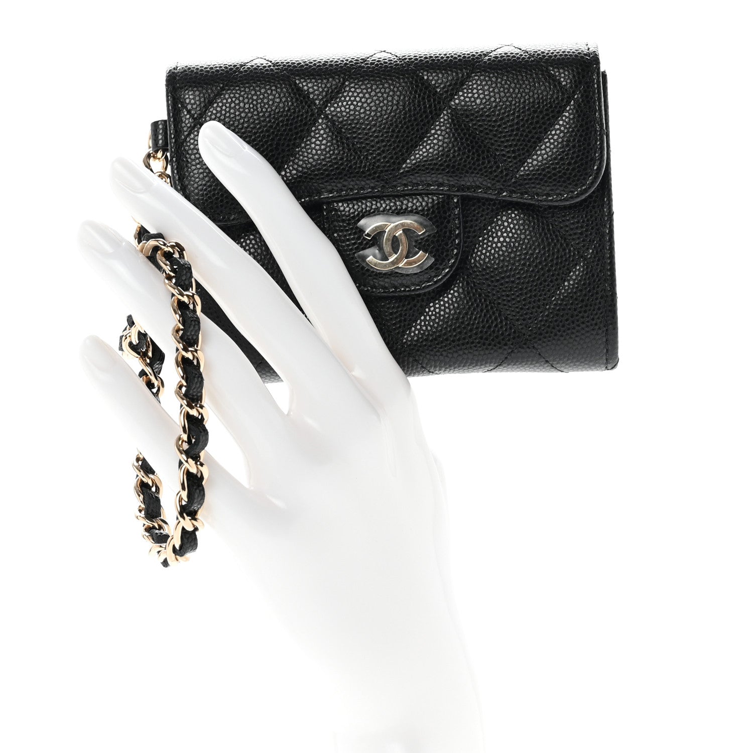 Chanel Caviar Quilted Flap Card Holder Chain Wristlet Black 2 of 8