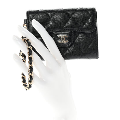 Chanel Caviar Quilted Flap Card Holder Chain Wristlet Black 2 of 8