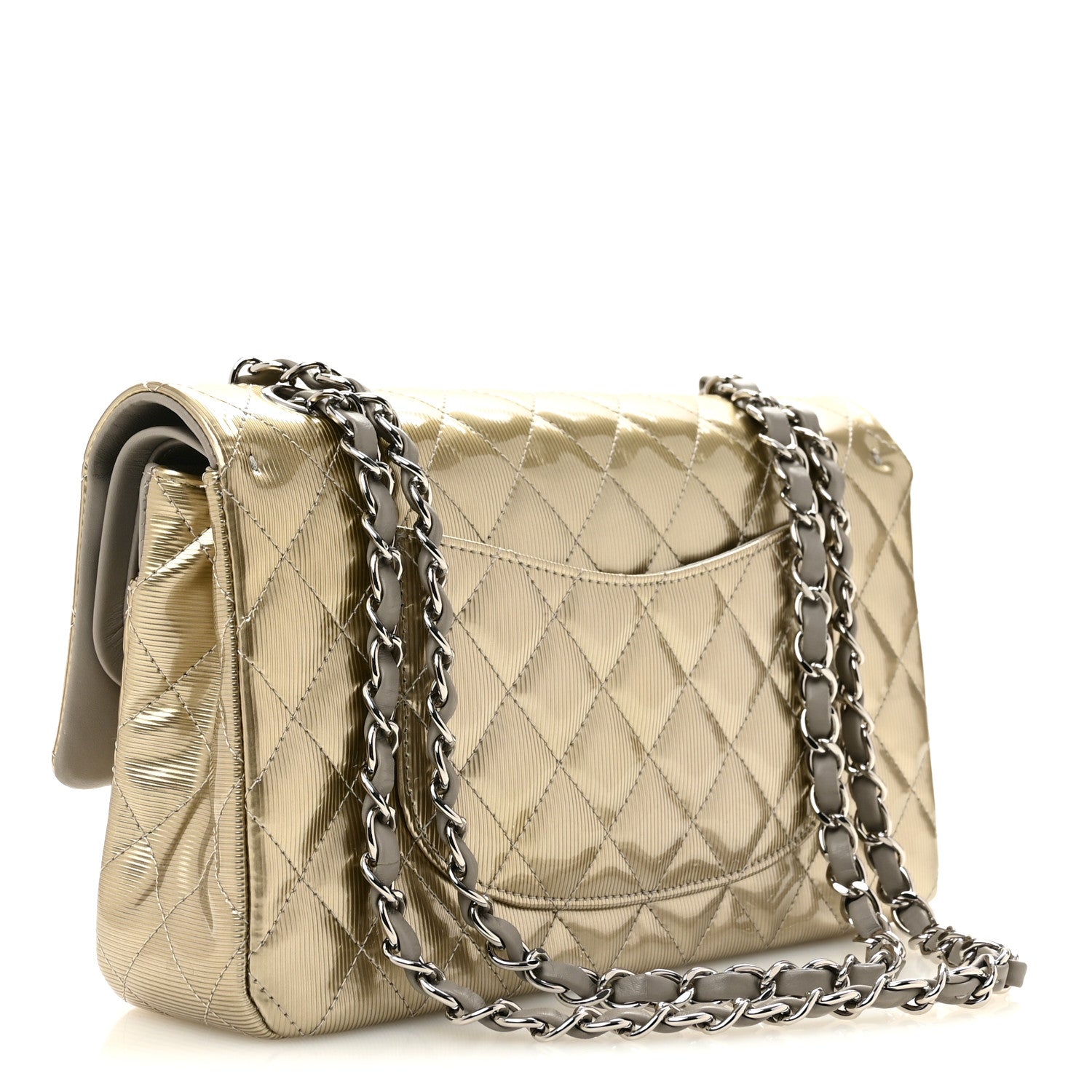 Chanel Striated Patent Quilted Medium Double Flap Gold 3 of 11