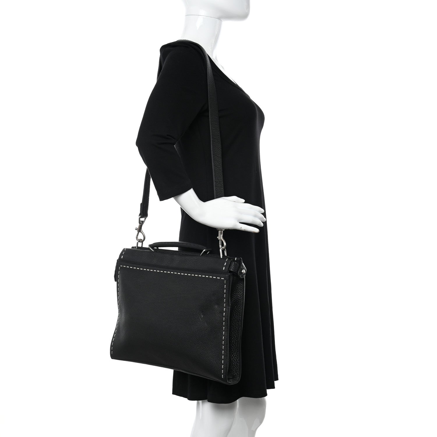Fendi Cuoio Romano Selleria Studded Large Peekaboo Iconic Fit Satchel Black 2 of 13
