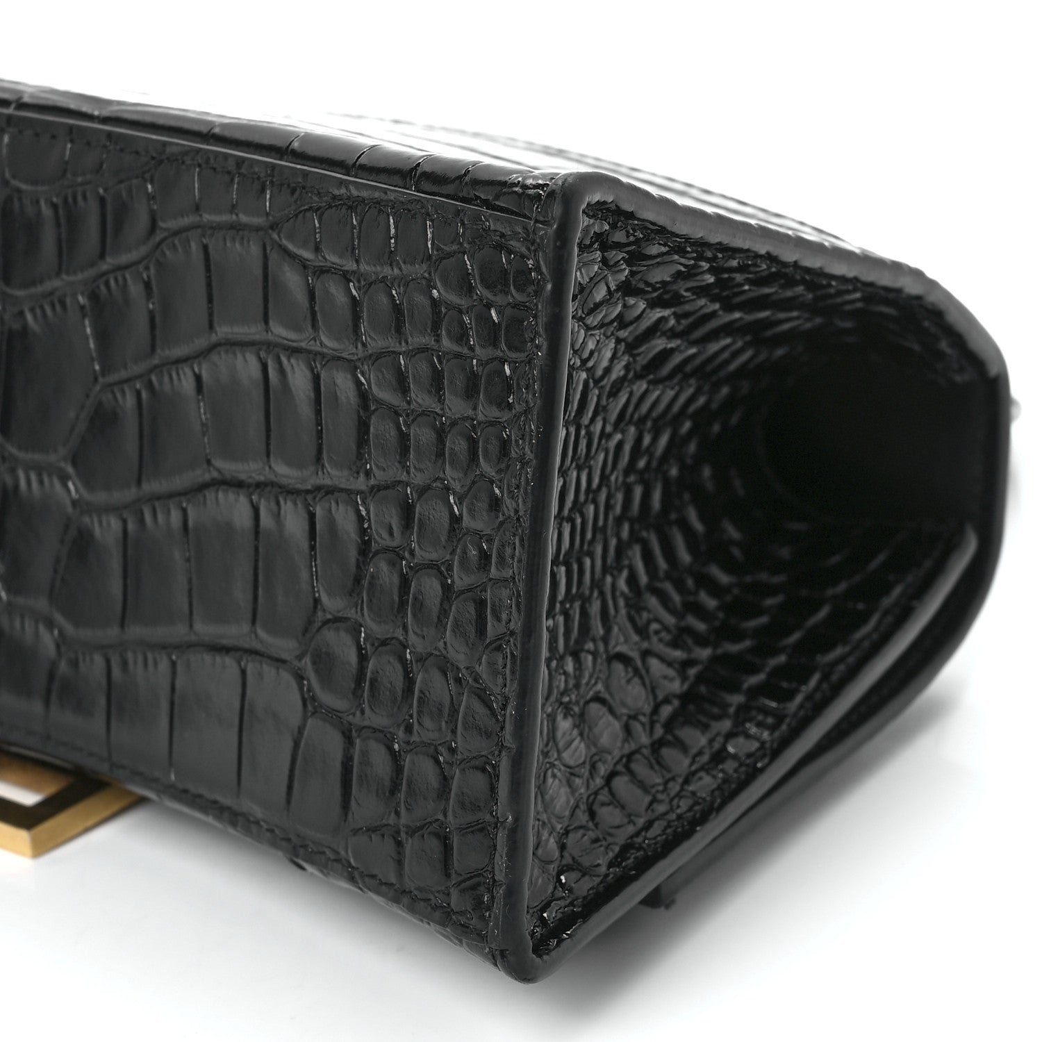 Balenciaga Shiny Calfskin Crocodile Embossed Small Hourglass Top Handle Bag Black 12 of 13