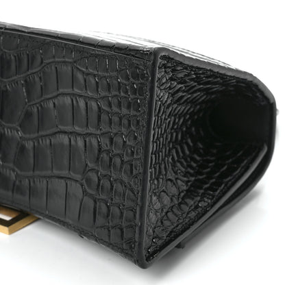 Balenciaga Shiny Calfskin Crocodile Embossed Small Hourglass Top Handle Bag Black 12 of 13
