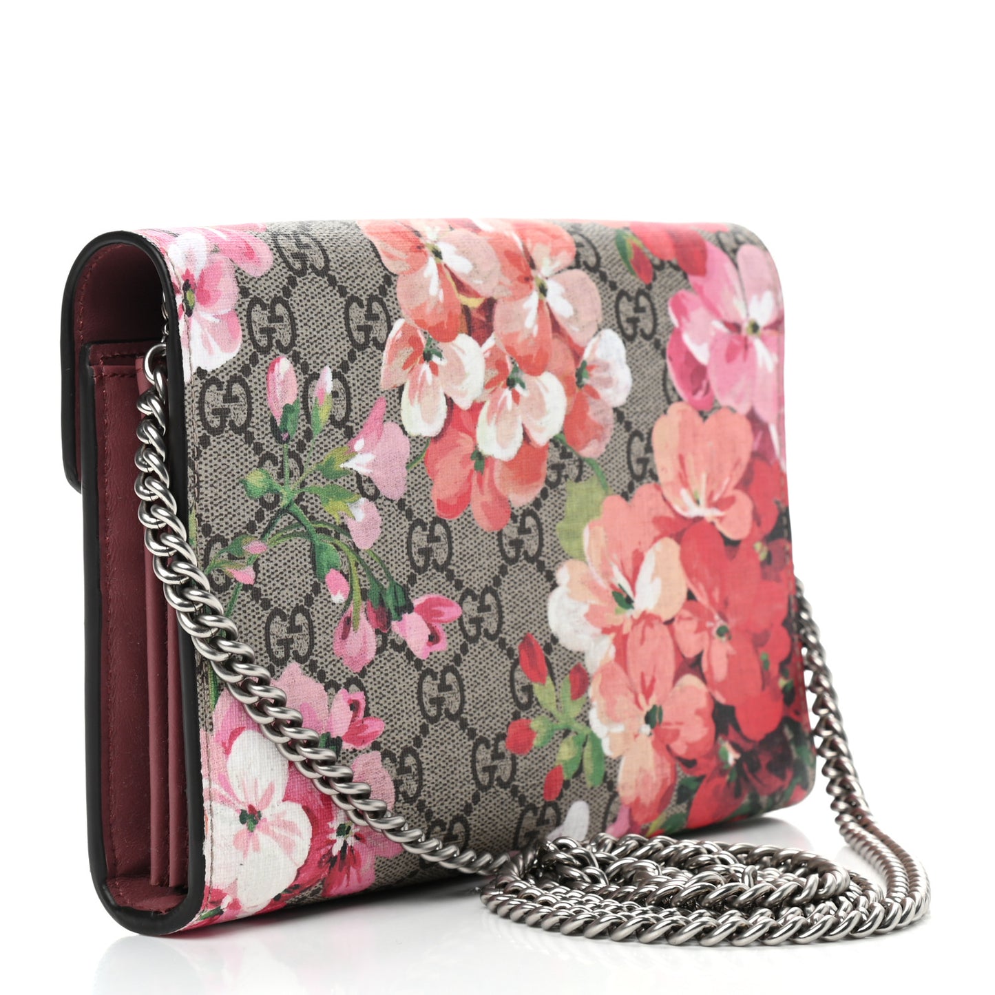 GG Supreme Monogram Blooms Mini Dionysus Chain Wallet Beige Multicolor Dry Rose