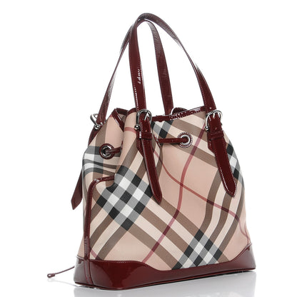 Burberry Supernova Check Drawstring Tote Berry Red 3 of 10