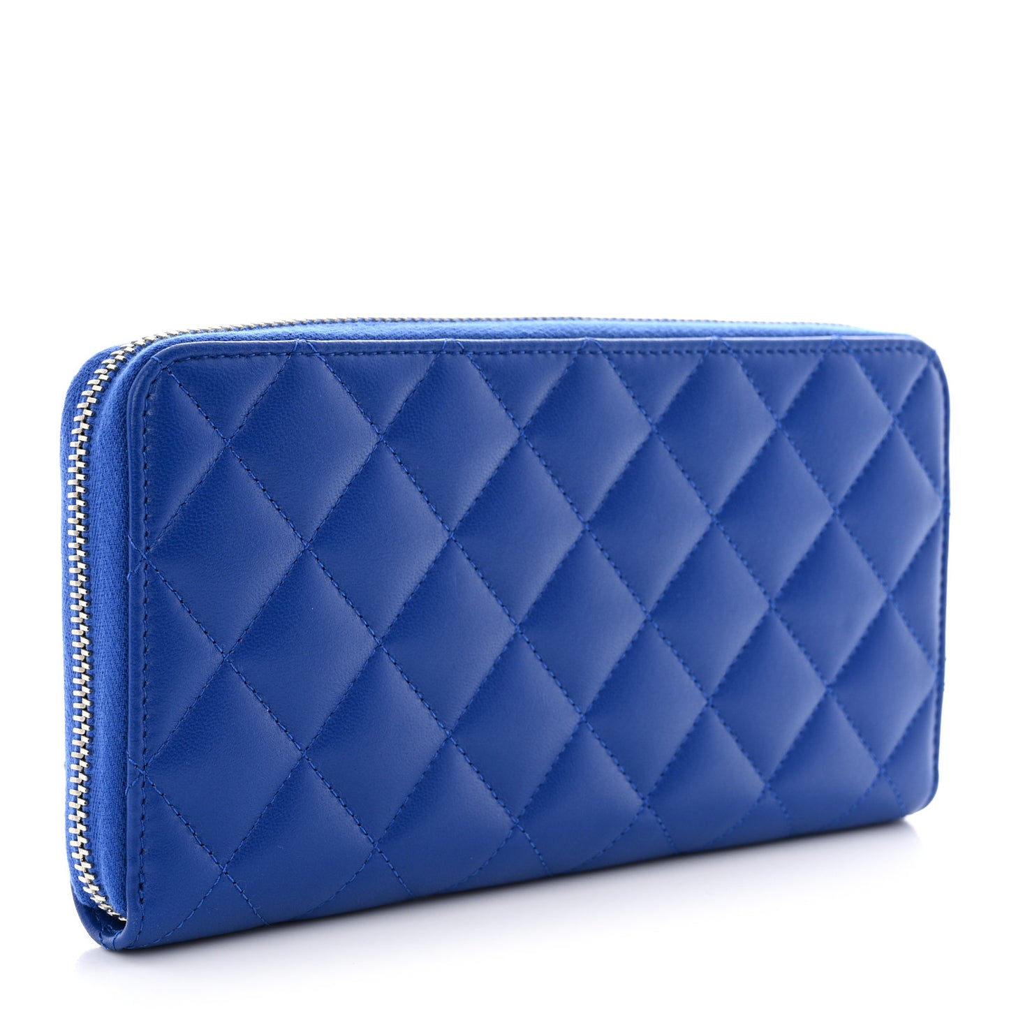 Lambskin Quilted Large Gusset Zip Around Wallet Blue