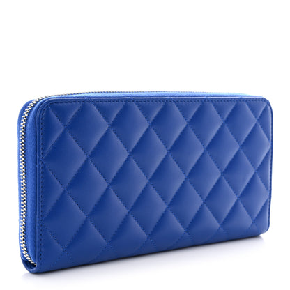 Chanel Lambskin Quilted Large Gusset Zip Around Wallet Blue 3 of 10