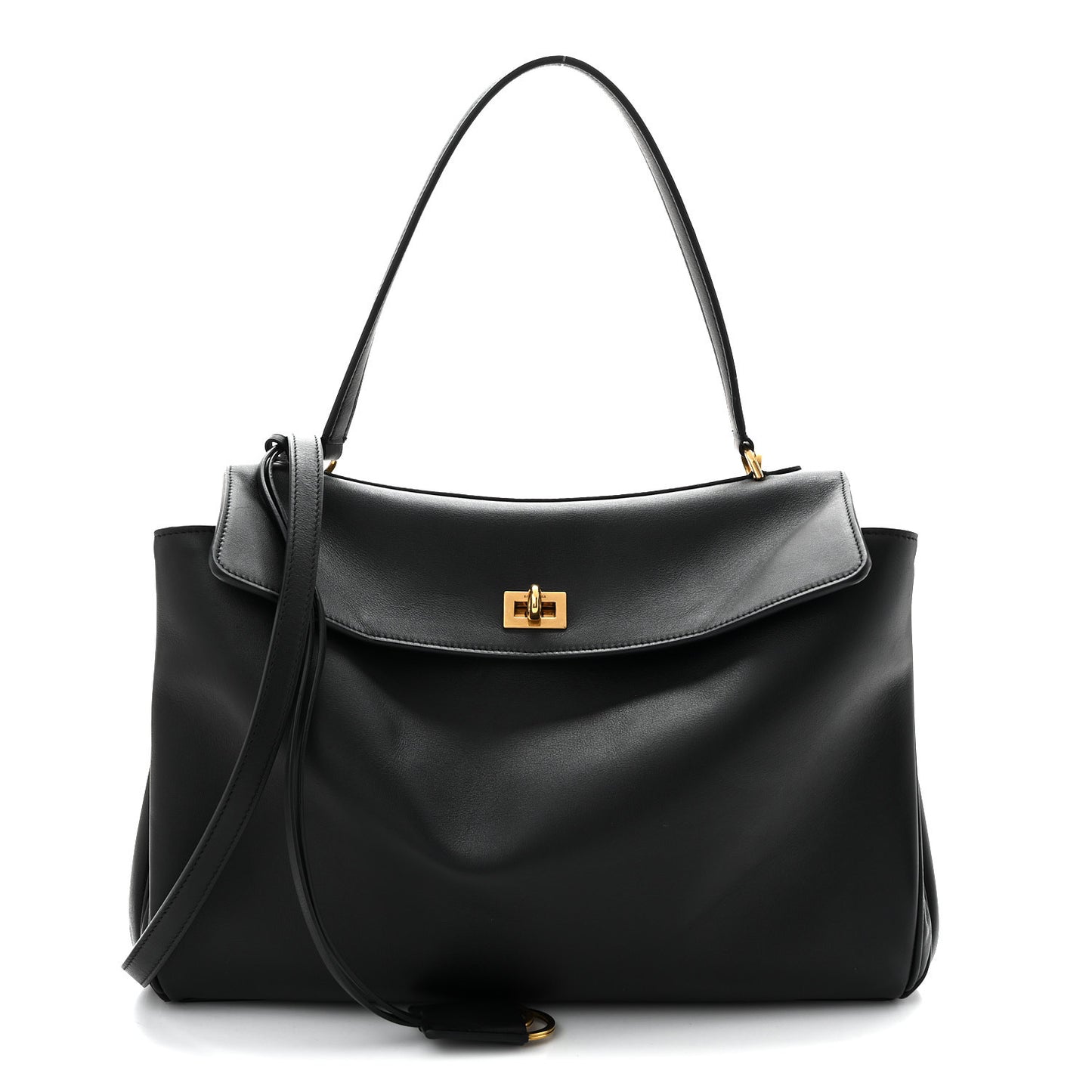 Natural Smooth Calfskin Medium Rodeo Top Handle Handbag Black