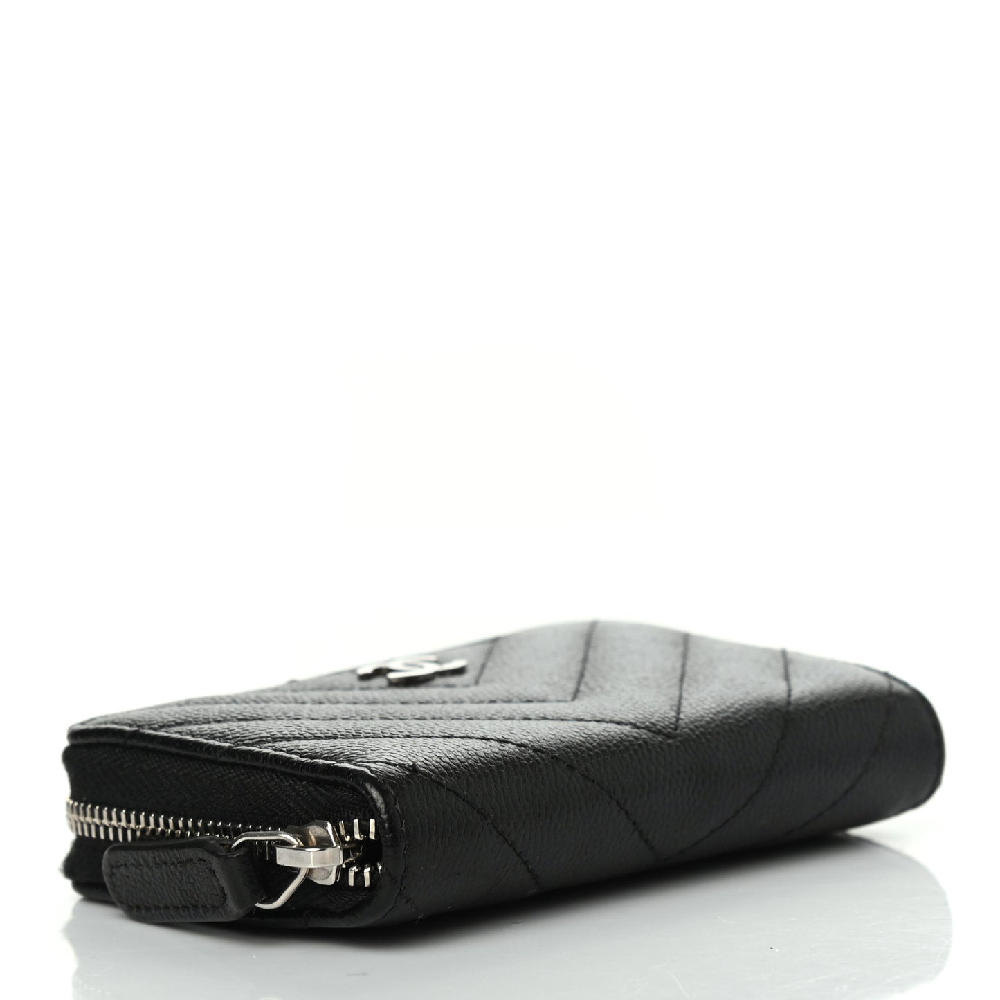 Caviar Chevron Quilted Zip Coin Purse Black