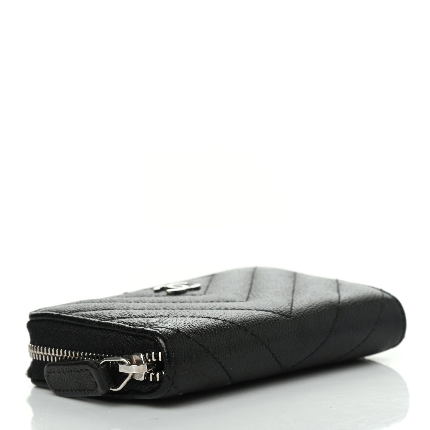 Chanel Caviar Chevron Quilted Zip Coin Purse Black 3 of 5