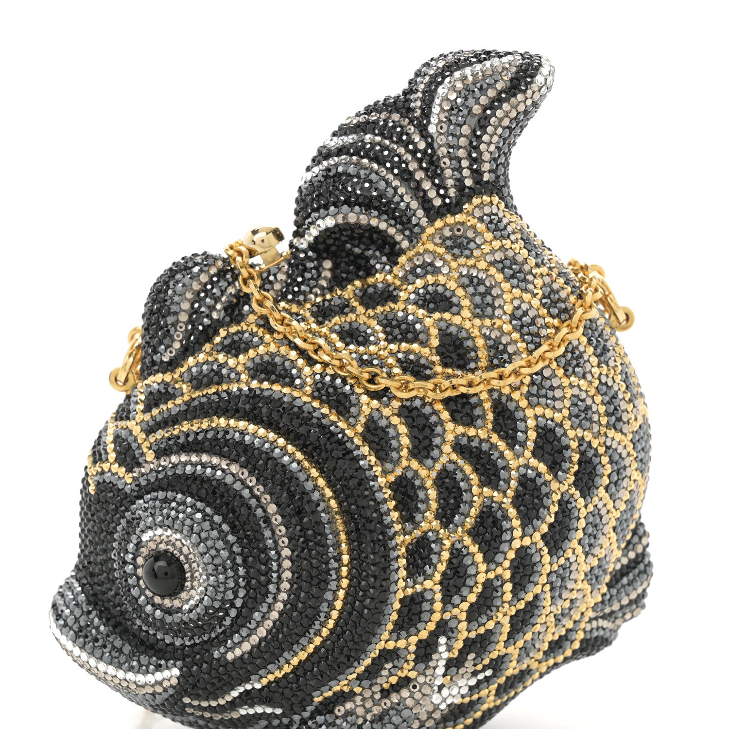 Judith Leiber Crystal Koi Fish Minaudiere Clutch Black Gold