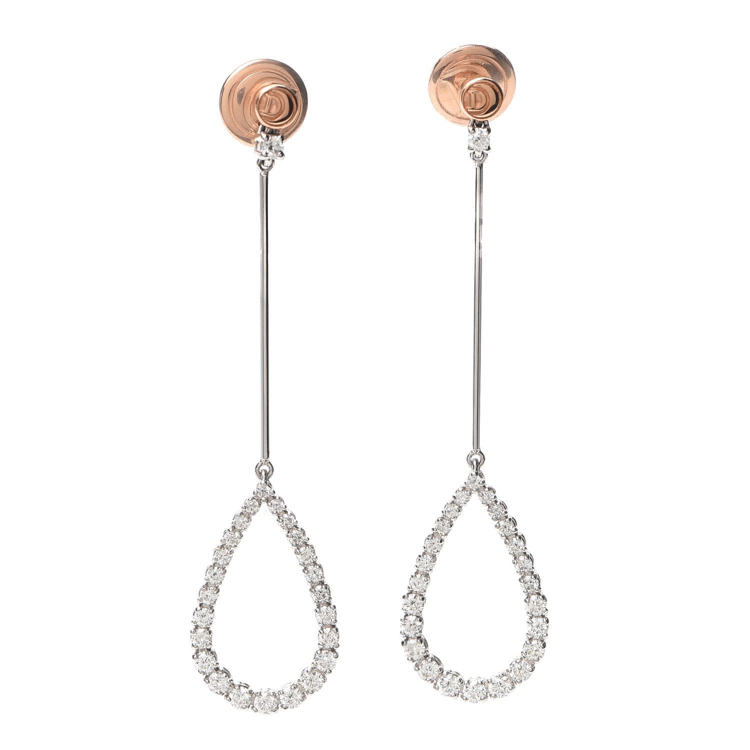 Damiani 18K White Rose Gold Diamond Drop Earrings 1 of 5