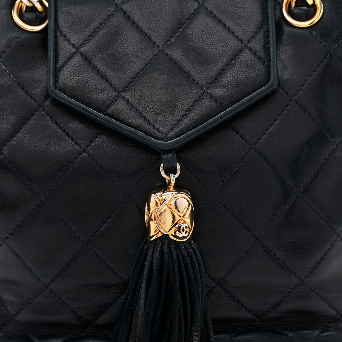 Lambskin CC Tassel Shoulder Bag Navy