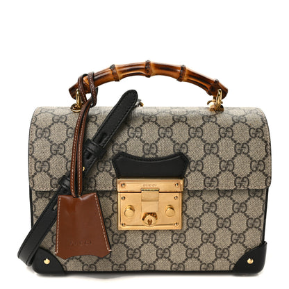Gucci GG Supreme Monogram Small Padlock Bamboo Shoulder Bag Beige Black Cuir 1 of 8
