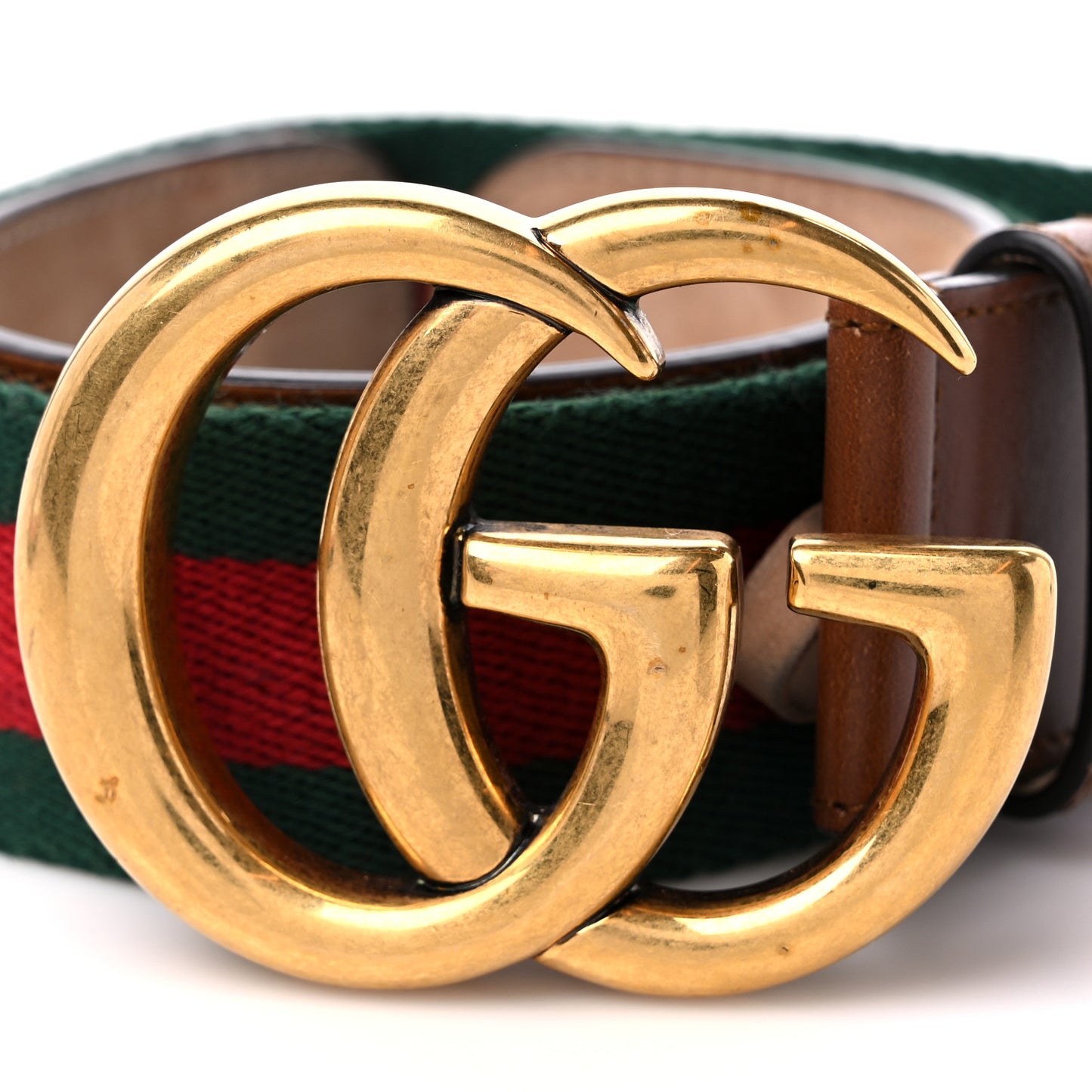 Nylon Calfskin Double G Web 40mm Belt 65 26 Green Red Cuir