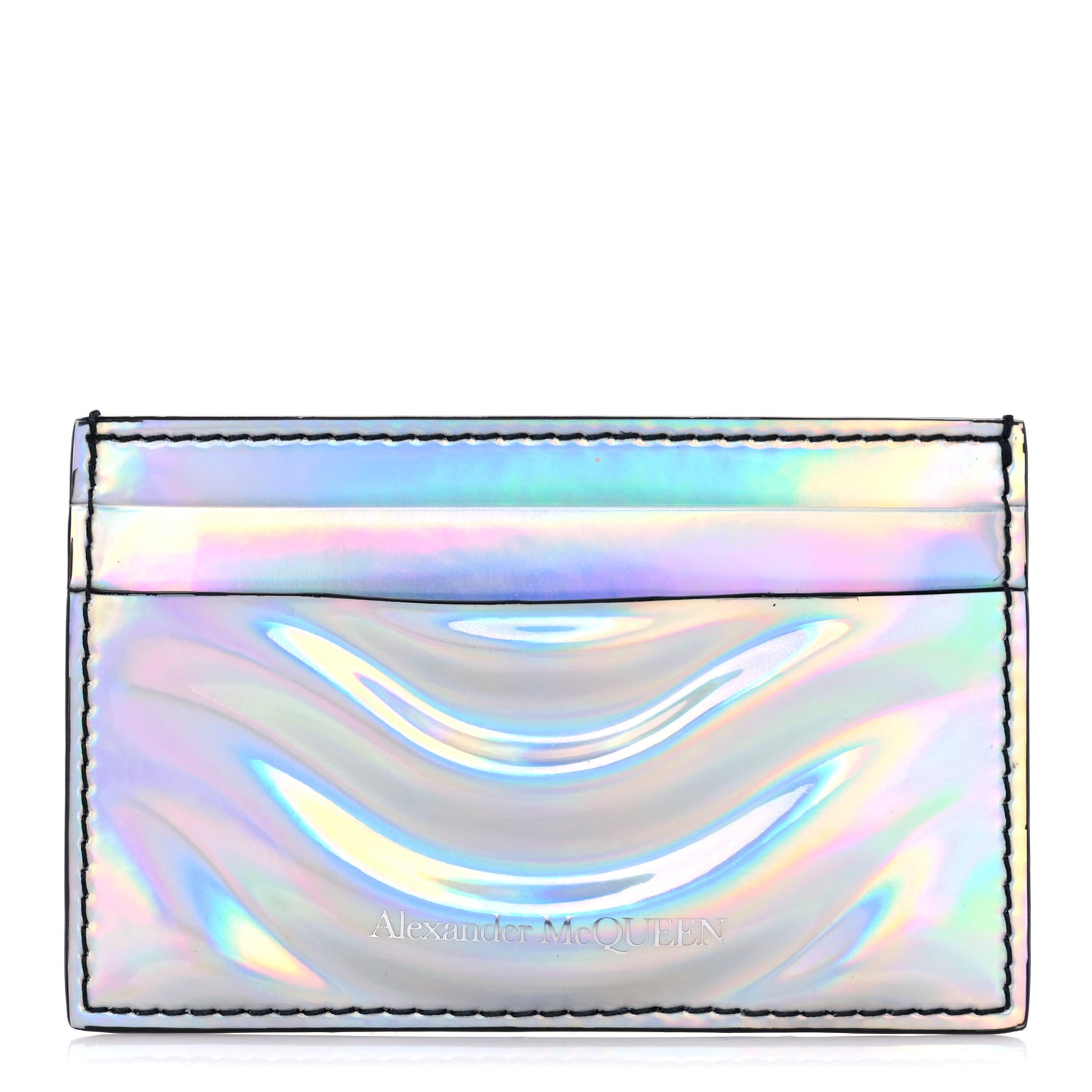Iridescent PVC Calfskin Card Holder Silver