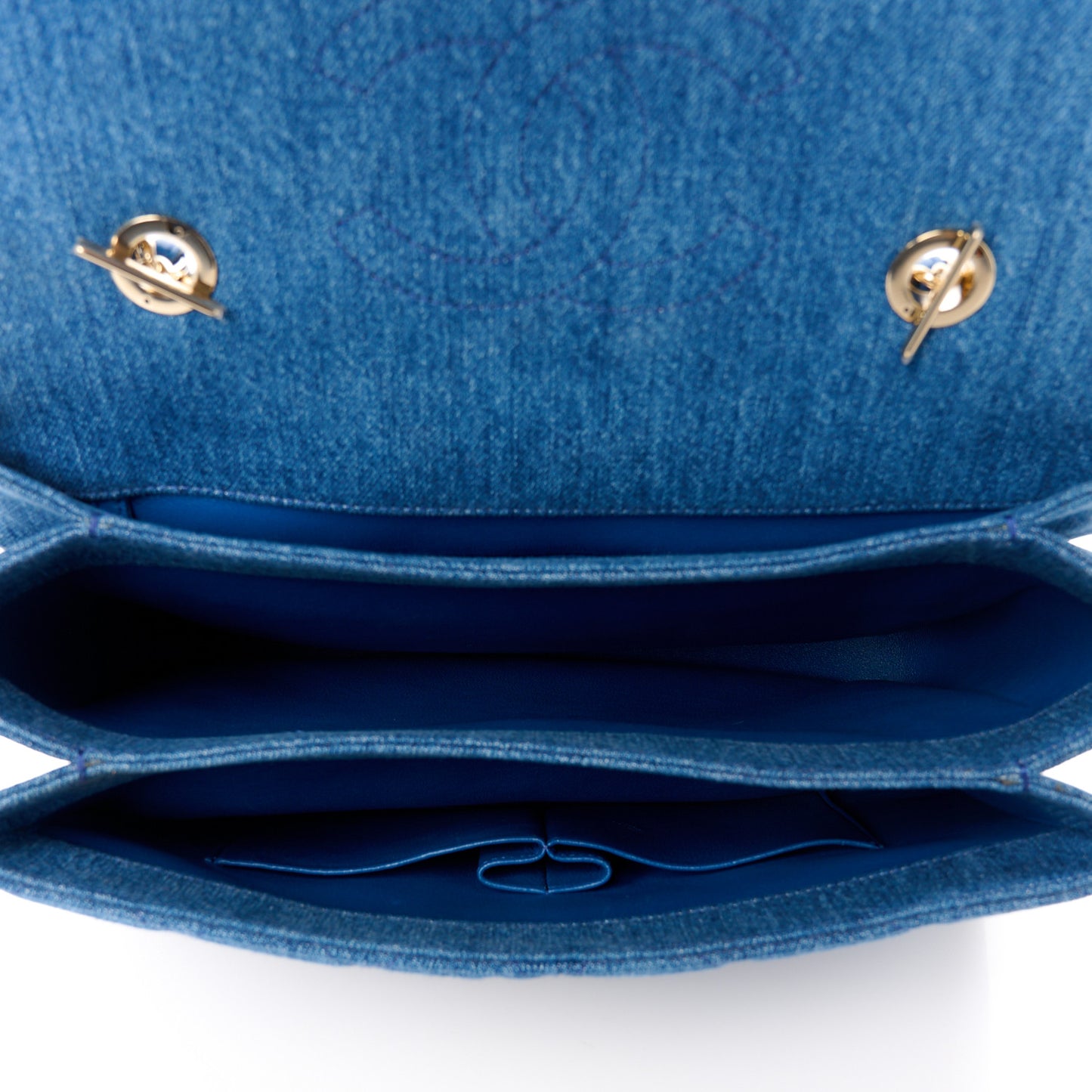 Denim Quilted Large Trendy CC Flap Dual Handle Bag Blue