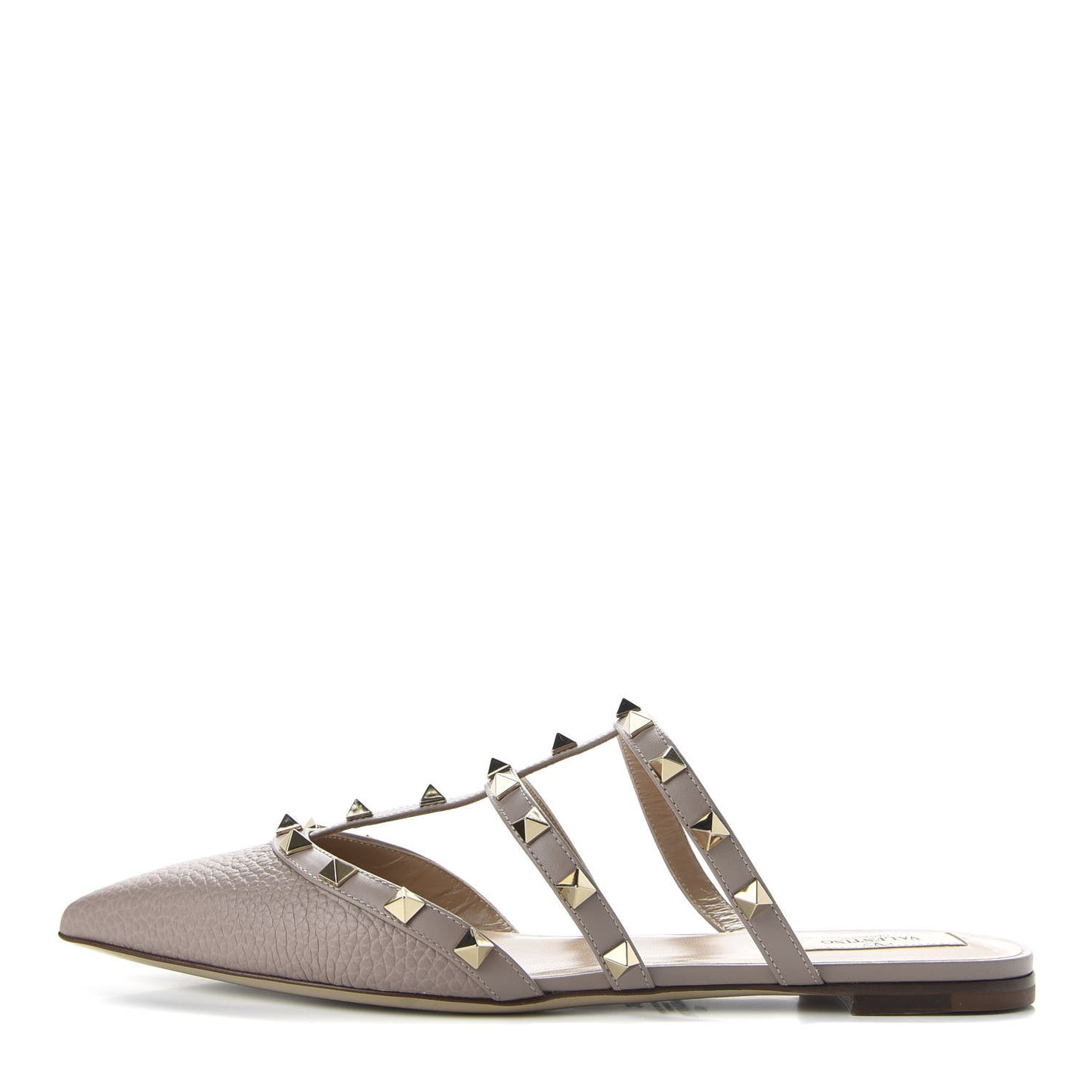Pebbled Calfskin Rockstud Flat Cage Mules 39 Poudre