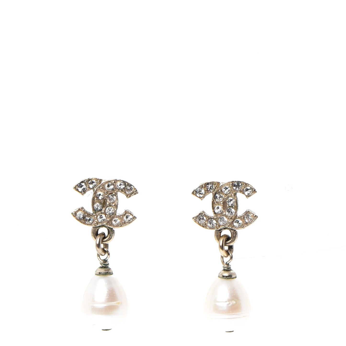 Crystal Pearl CC Drop Earrings Light Gold