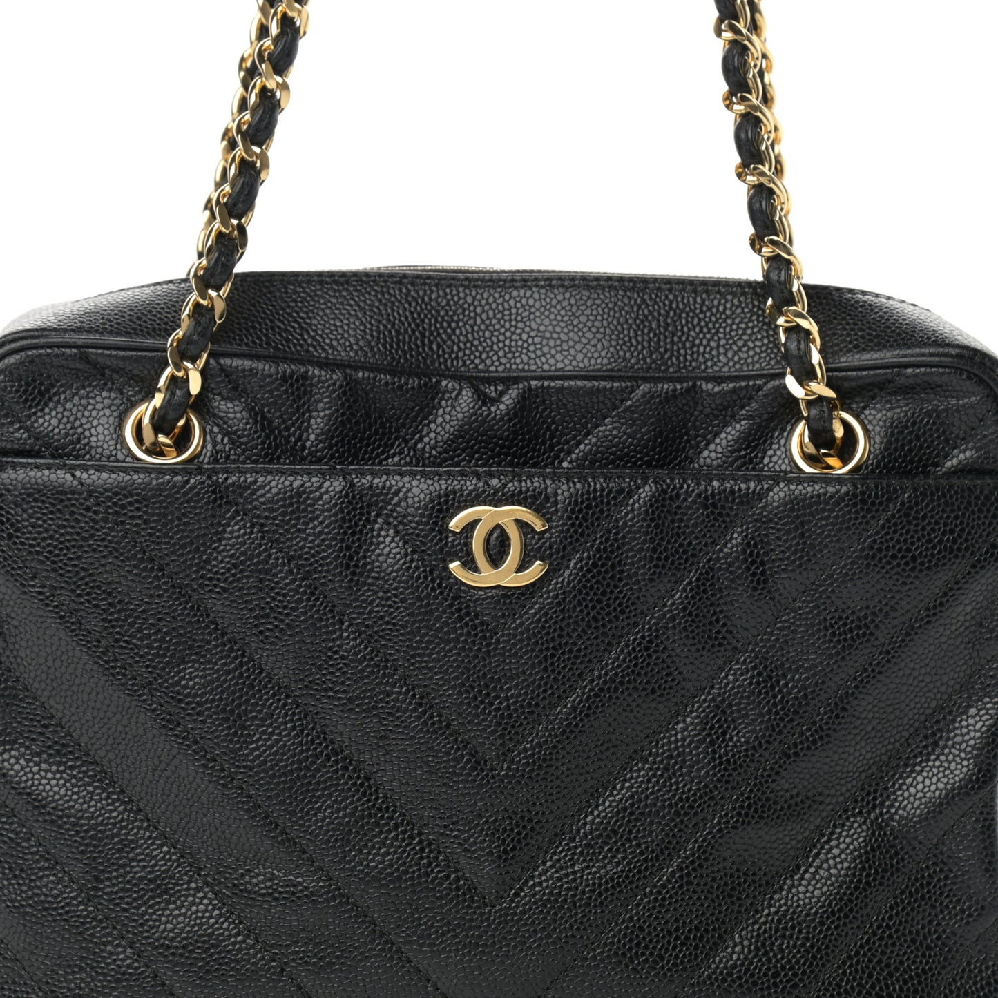 Caviar Chevron Quilted Camera Case Black