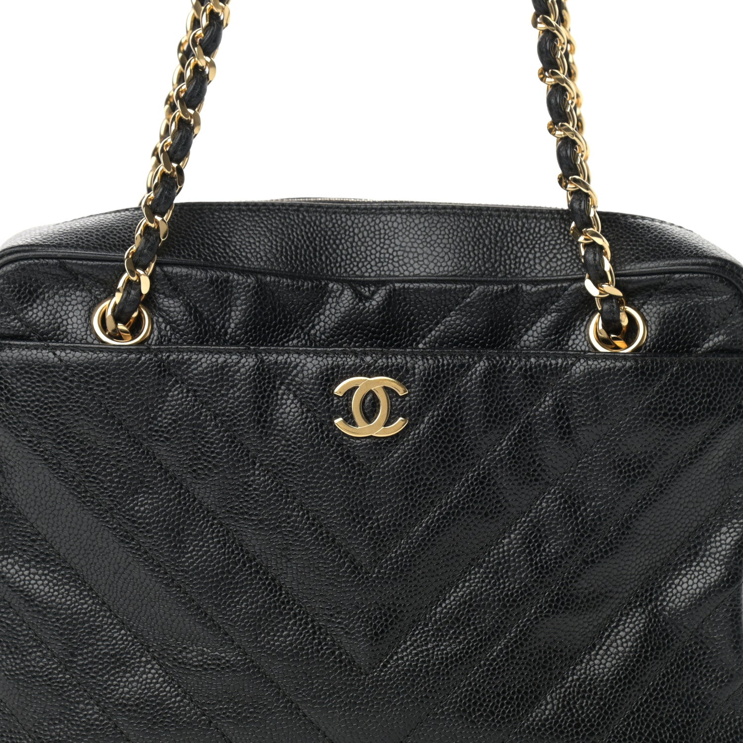 Chanel Caviar Chevron Quilted Camera Case Black 9 of 15
