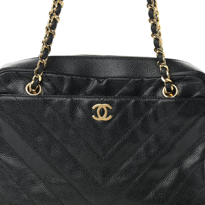 Chanel Caviar Chevron Quilted Camera Case Black 9 of 15