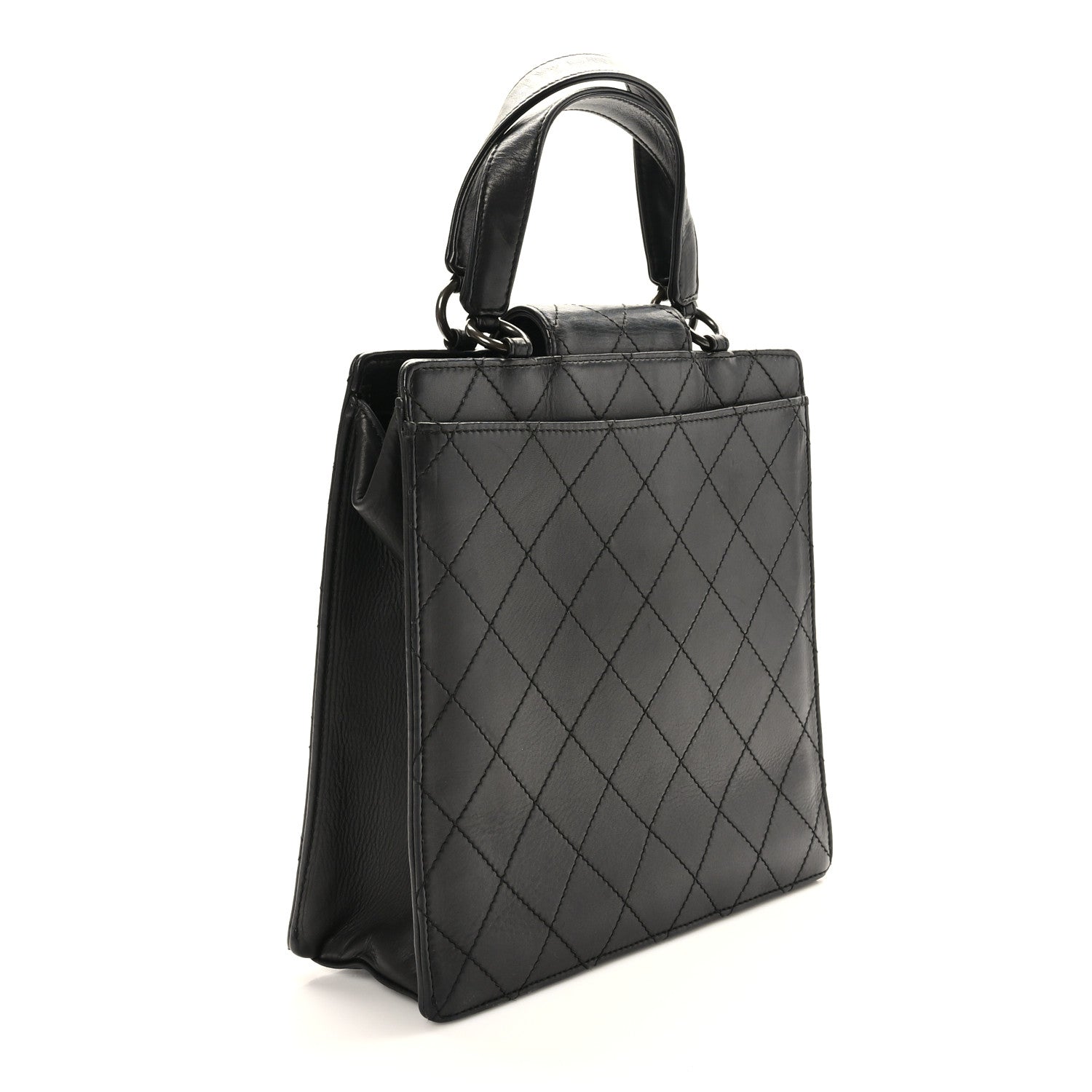 Chanel Lambskin Stitched Top Handle Tote Black 3 of 9