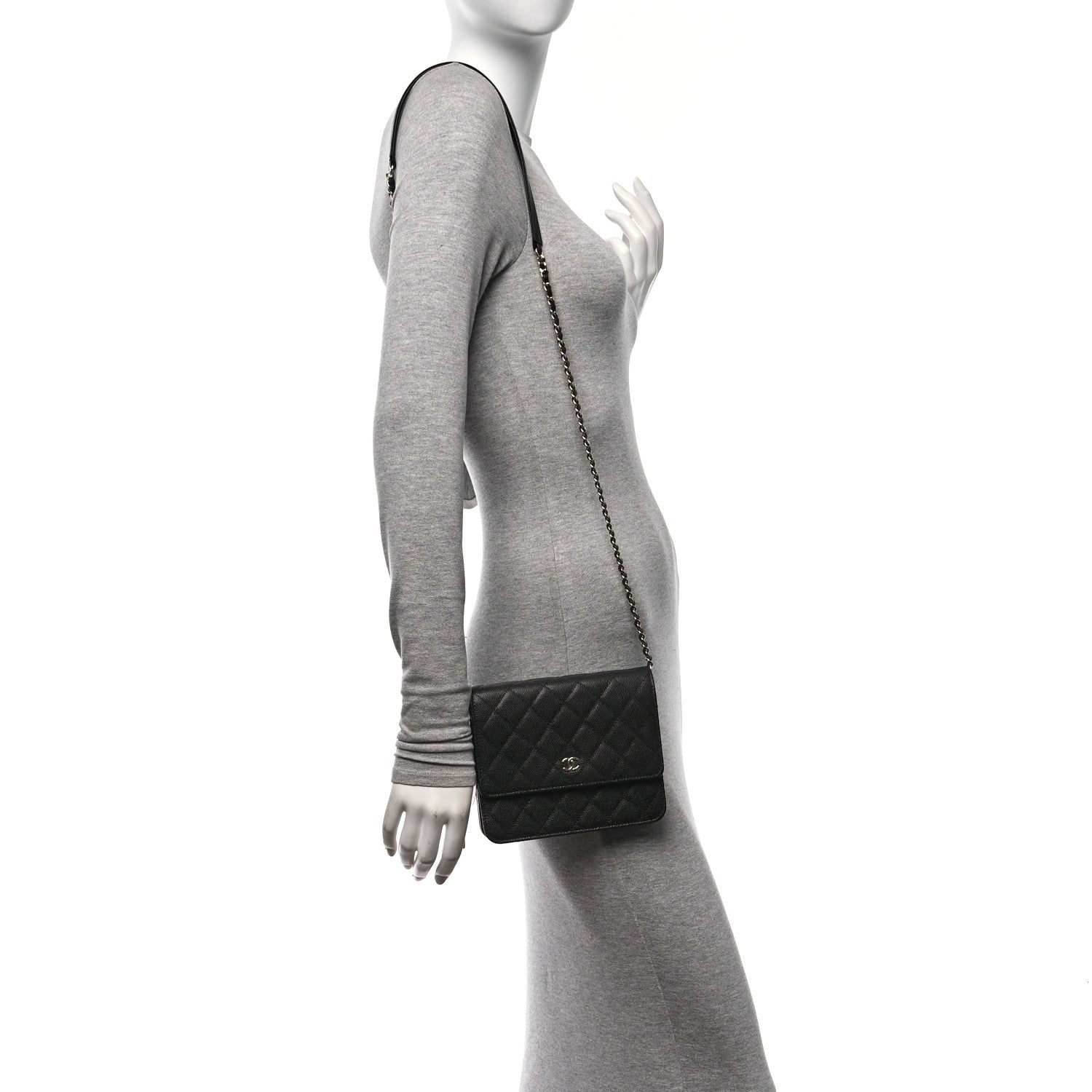 Chanel Caviar Quilted Square Wallet On Chain WOC Black 2 of 12