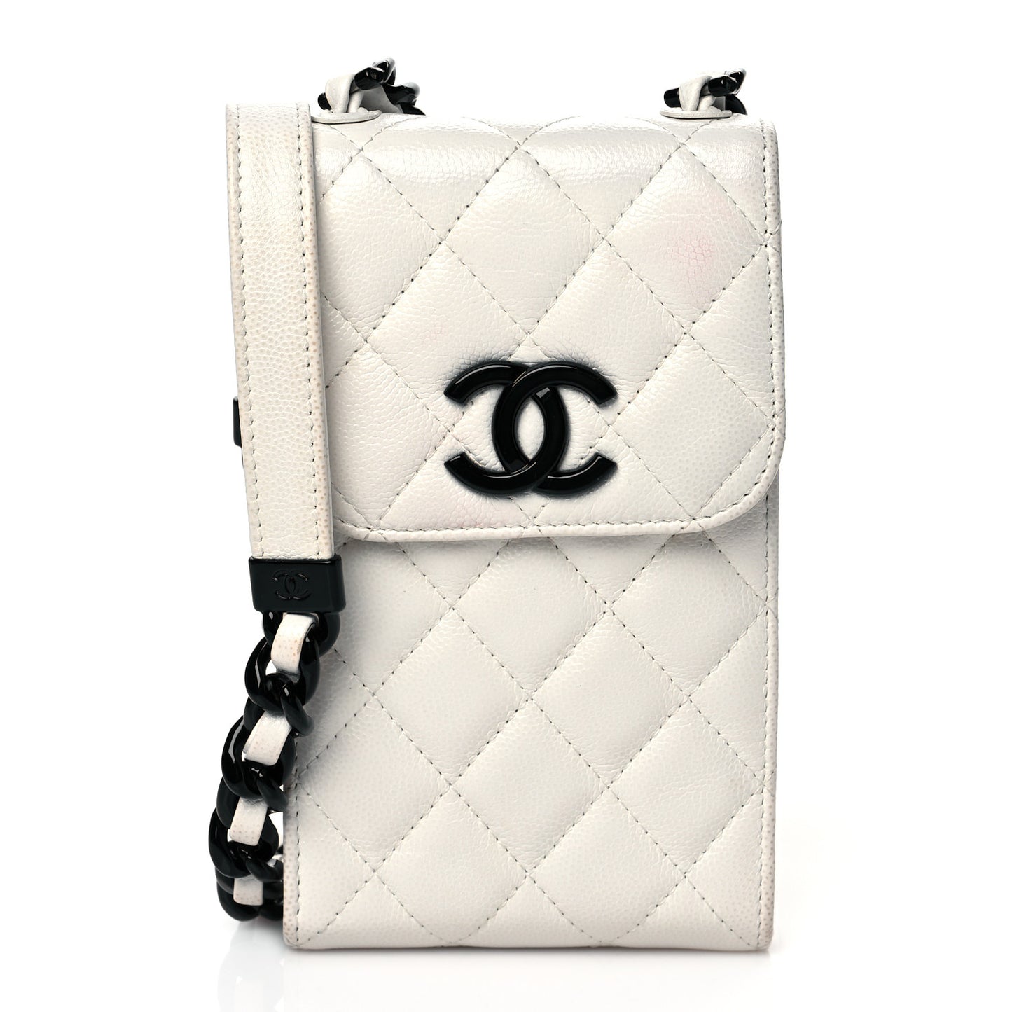 Caviar Quilted My Everything Clutch With Chain White Black