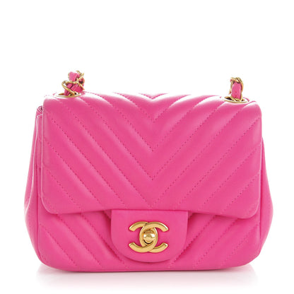 Chanel Lambskin Chevron Quilted Mini Square Flap Fuchsia 1 of 9