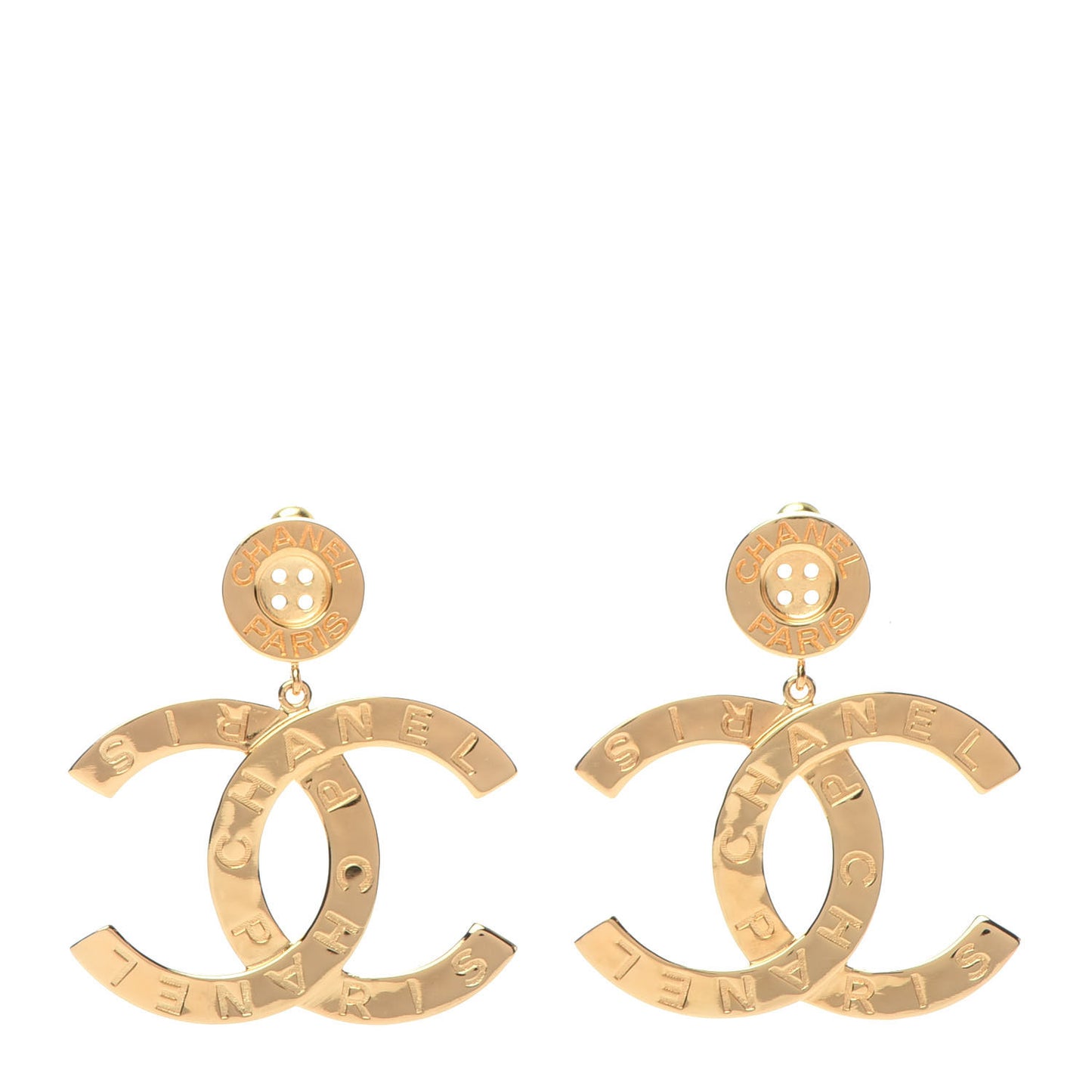 Metal Large Paris Button Earrings Gold