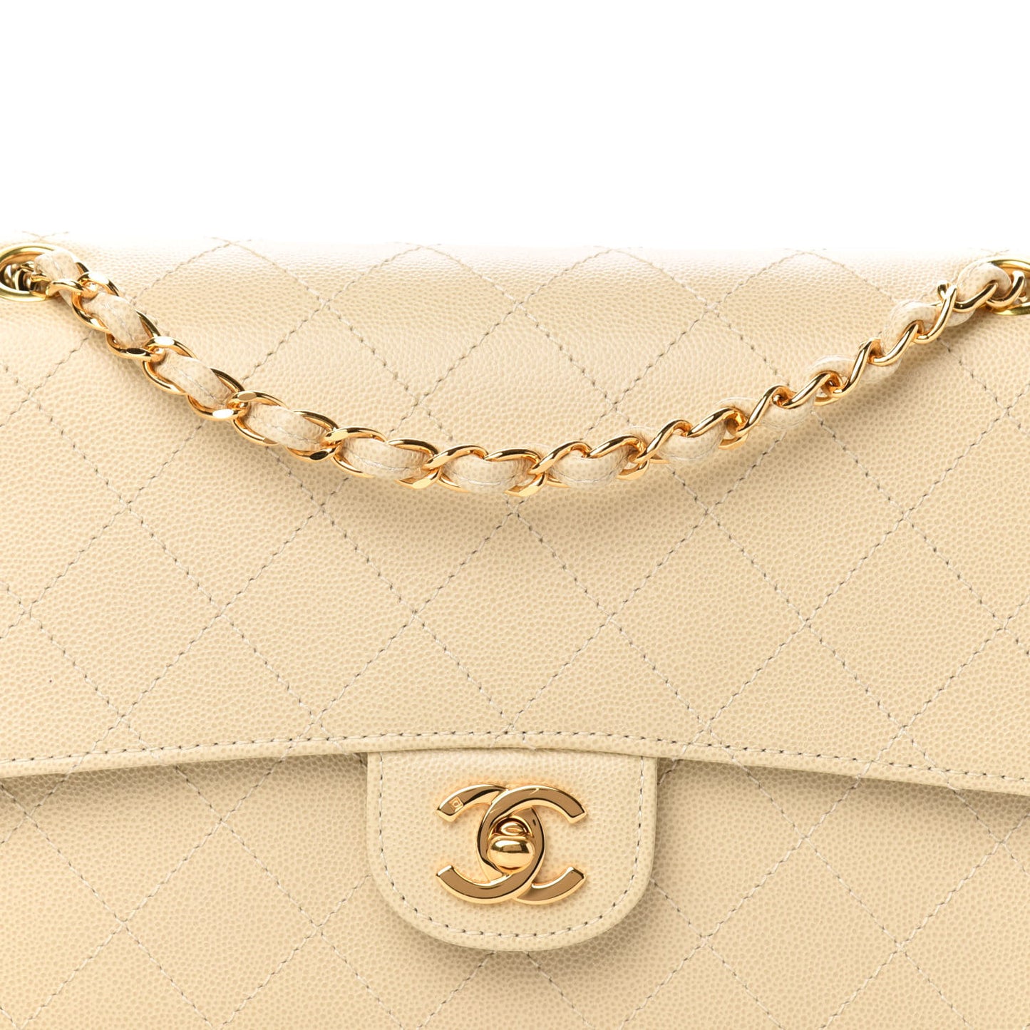 Caviar Stitch Medium Single Flap Beige Clair