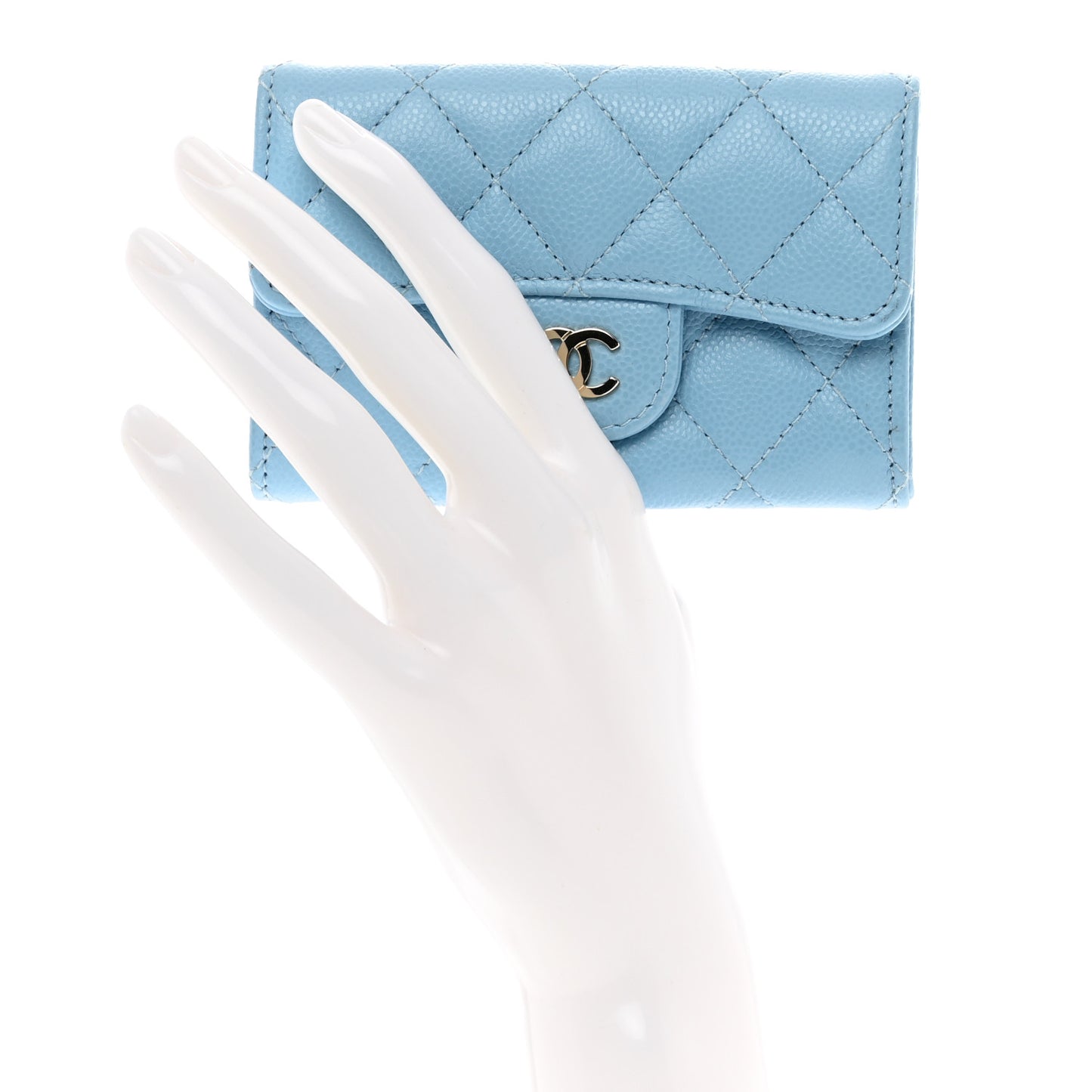 Caviar Quilted Flap Card Holder Wallet Light Blue