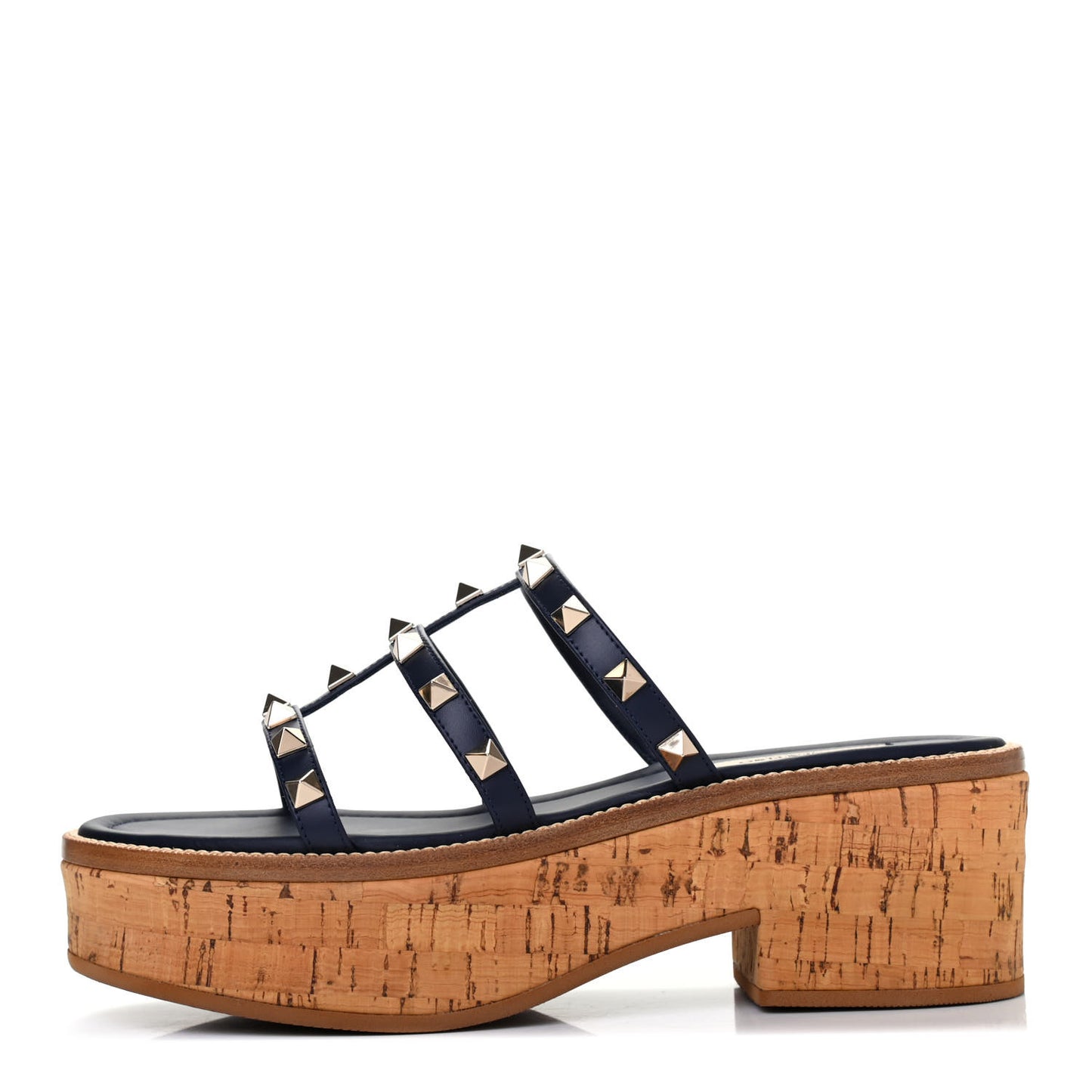 Calfskin Cork Rockstud Caged 30/50mm Platform Sandals 36.5 Marine