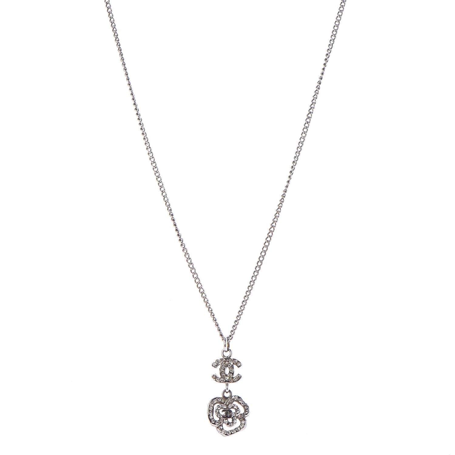 Chanel Crystal CC Camellia Necklace Silver 1 of 6