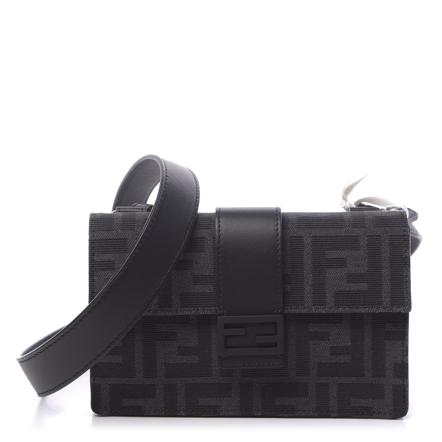Recycled Fabric Jacquard Vitello Grace FF 1974 Baguette Belt Pouch Asfalto Black