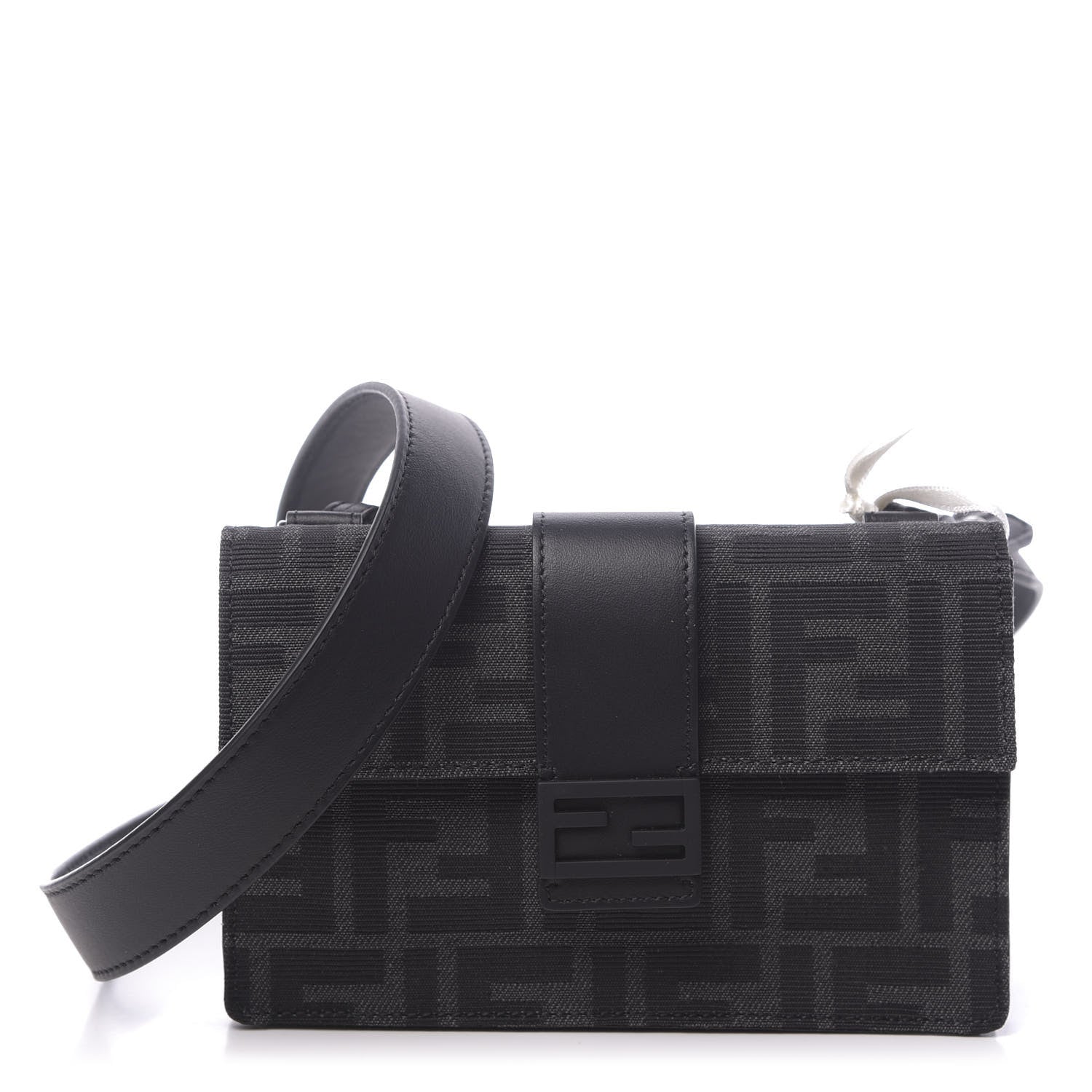 Fendi Recycled Fabric Jacquard Vitello Grace FF 1974 Baguette Belt Pouch Asfalto Black 1 of 10