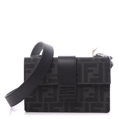 Fendi Recycled Fabric Jacquard Vitello Grace FF 1974 Baguette Belt Pouch Asfalto Black 1 of 10