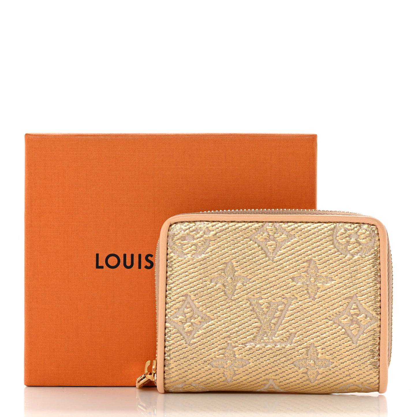 Lurex Jacquard Monogram Zippy Coin Purse Beige