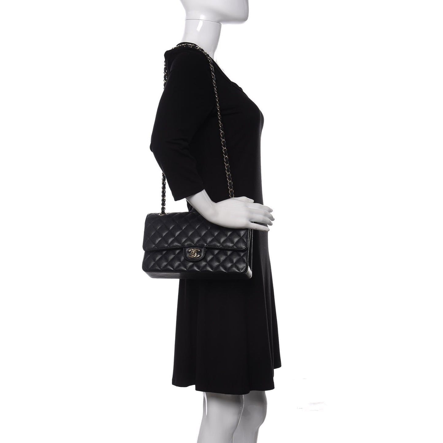 Caviar Quilted Medium Double Flap Navy