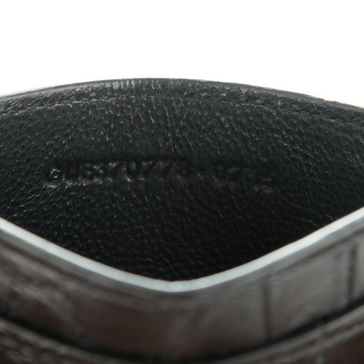 Saint Laurent Calfskin Crocodile Embossed Monogram Credit Card Case Black 7 of 7