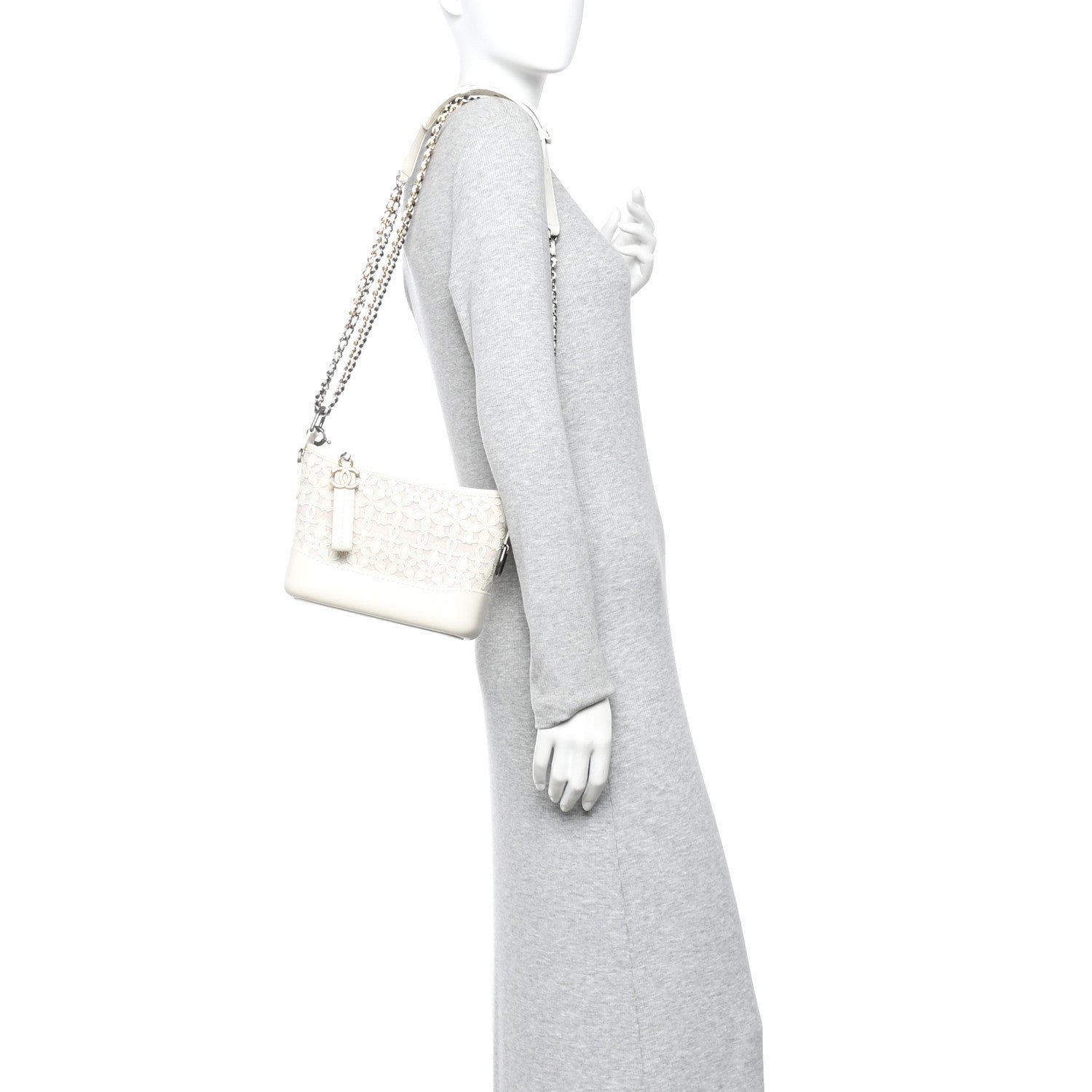 Chanel Calfskin Wool Felt Embossed Small Gabrielle Logo Hobo White 2 of 10