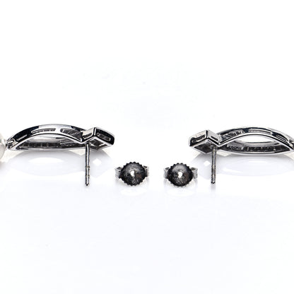 Mikimoto 18K White Gold Diamond Pearl 7mm Lattice Drop Earrings 4 of 6